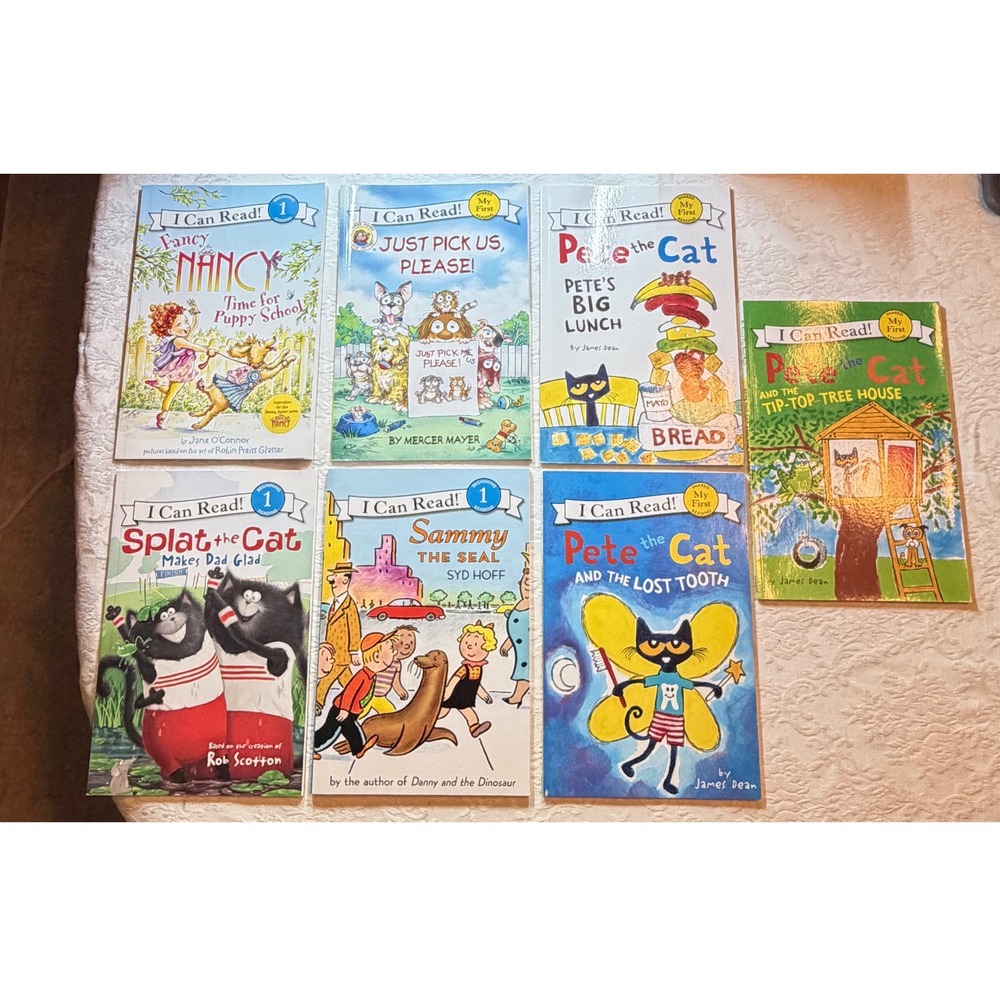 I Can Read Books Lot of 7 Pete the Cat Fancy Nancy Splat Sammy the Seal Level 1